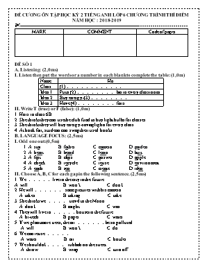Đề cương ôn tập học kỳ 2 môn Tiếng Anh Khối 6 (Chương trình thí điểm) - Năm học 2018-2019